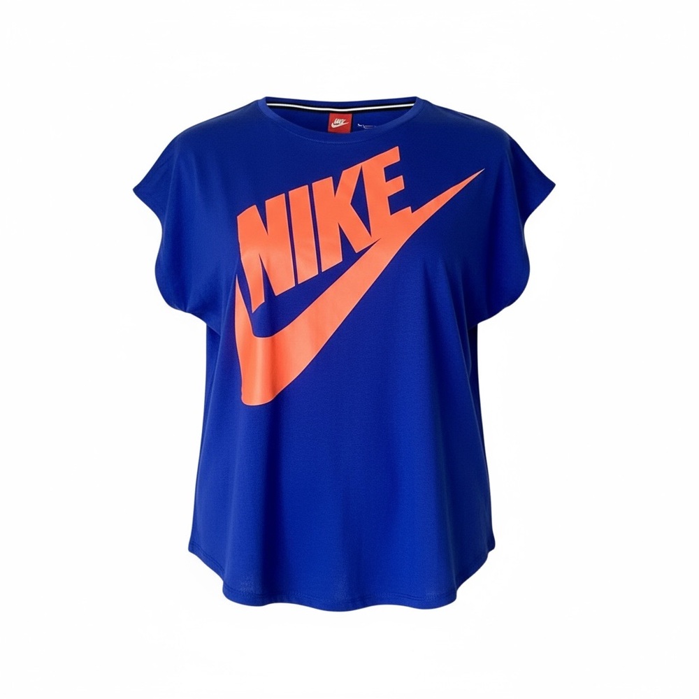Nike Blue Oversized Logo Graphic Tee Shirt Coral Swoosh Women’s XS